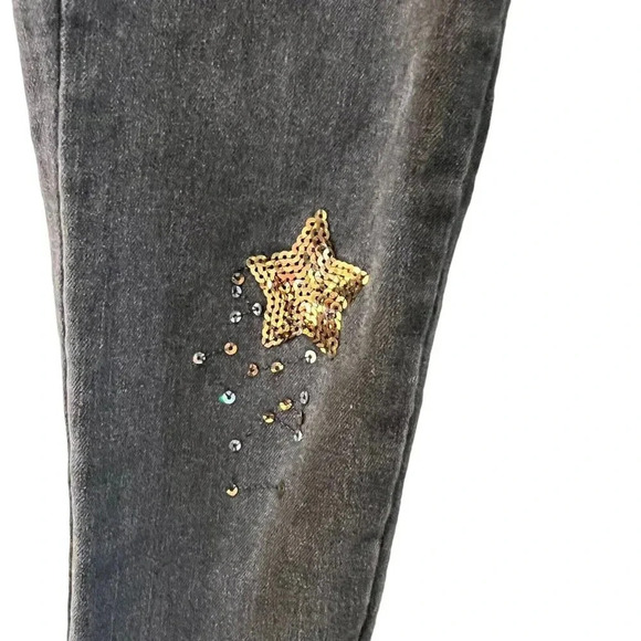 Cat & Jack Girls Jeans Size 6 Skinny Sequin Stars Gray Denim Super Stretch Pants - Picture 5 of 7